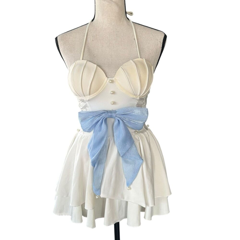 Kawaii Anime Cosplay Dress S w Shorts Blue Bow Shell Top